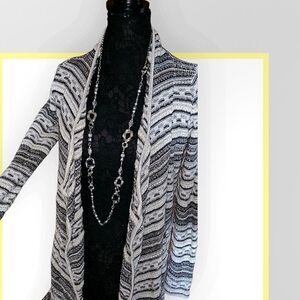 Women's Black and White Striped Sweater and hand made necklace